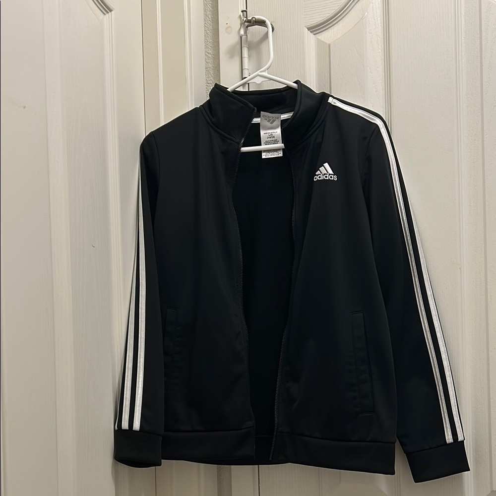 Adidas Black Track Jacket with White Stripes